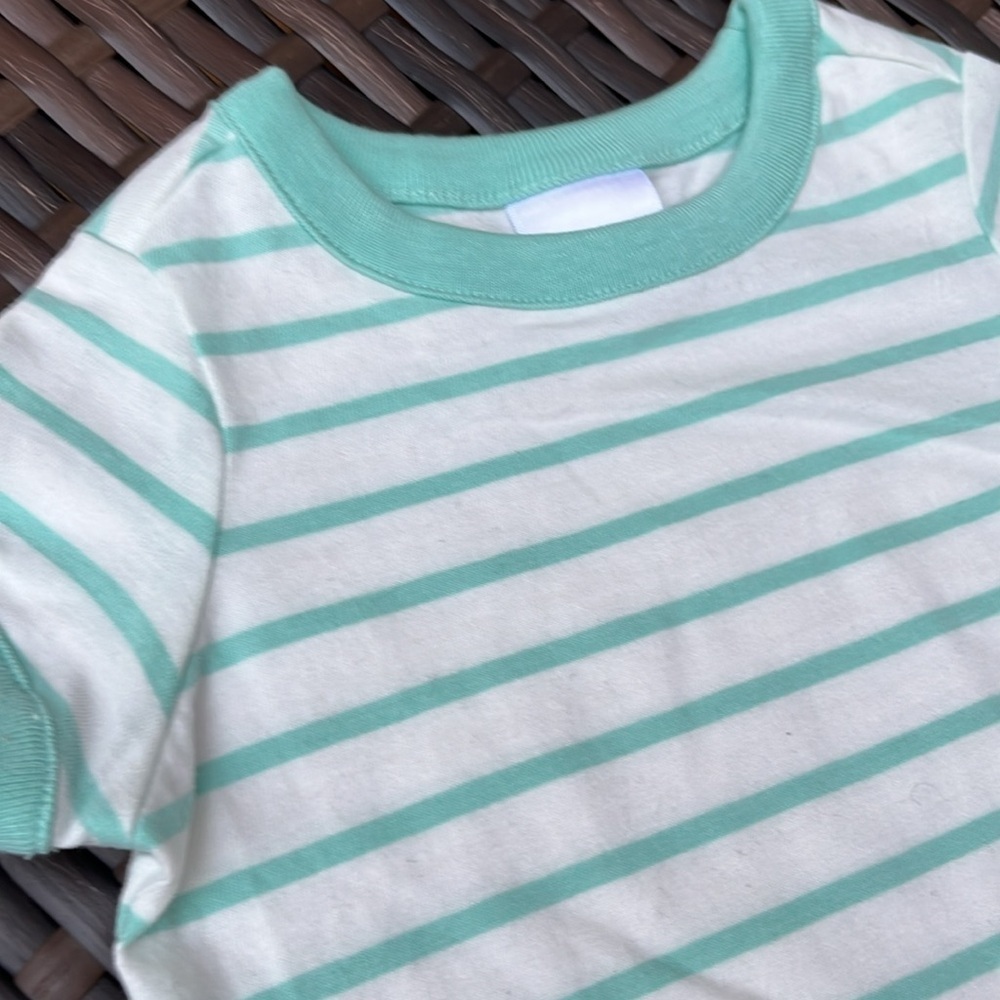 HANNA ANDERSSON Infant 0-3mo Short Sleeve Tee Striped Cotton Teal White Unisex - Picture 2 of 5